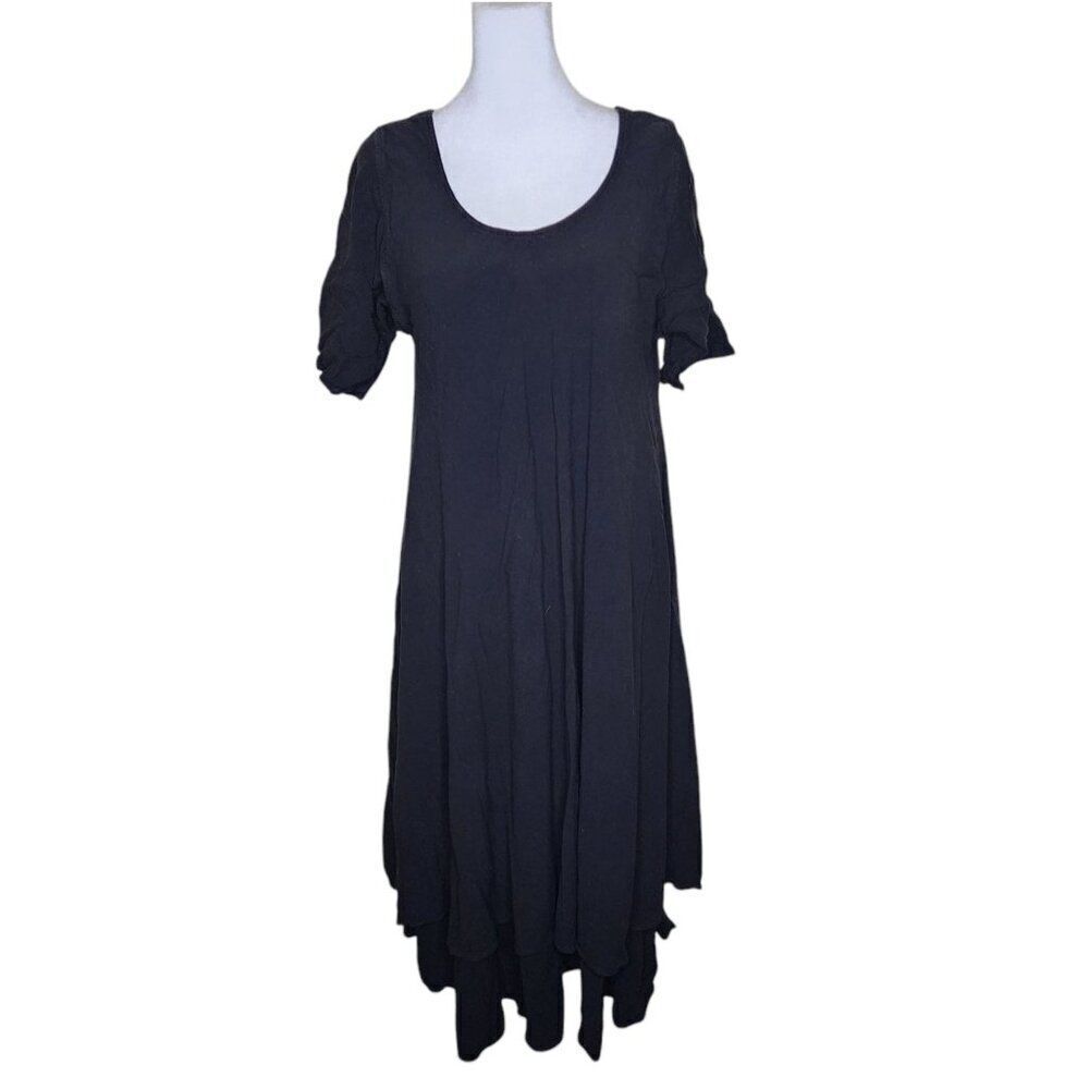 Vintage 90s 3/4 Sleeve Layered Maxi Dress Women One Size OS Black Lagenlook